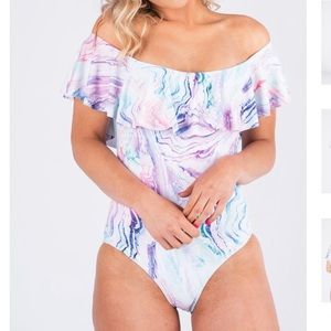 NEW Marble One Piece Ruffle Swimsuit